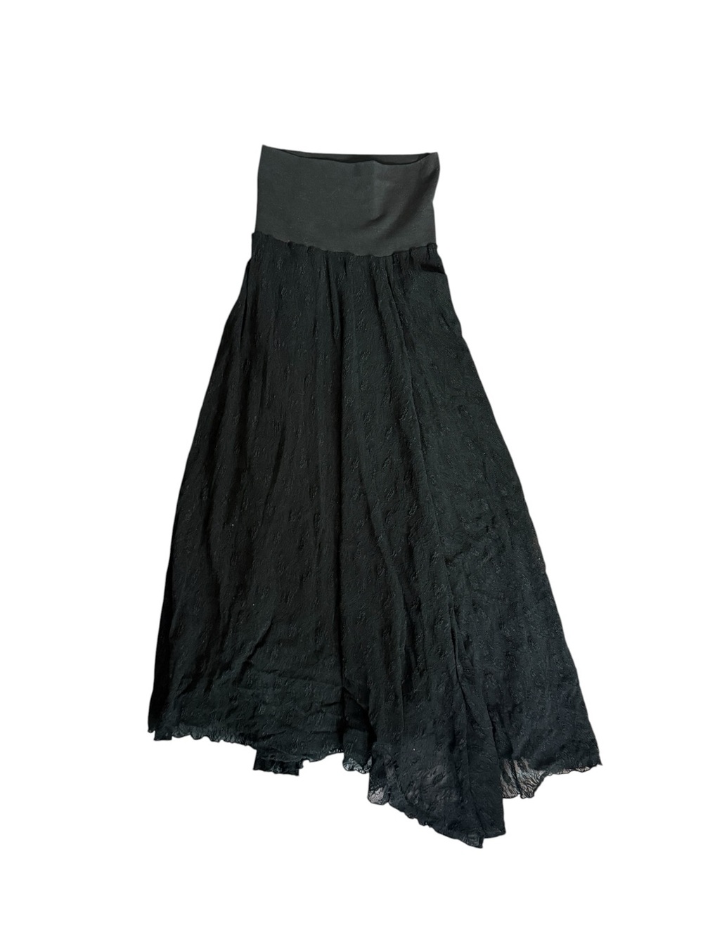 Black Lace Asymmetrical Midi Skirt Dress Sheer Stretch Waist Dark Feminine Goth - Picture 10 of 16